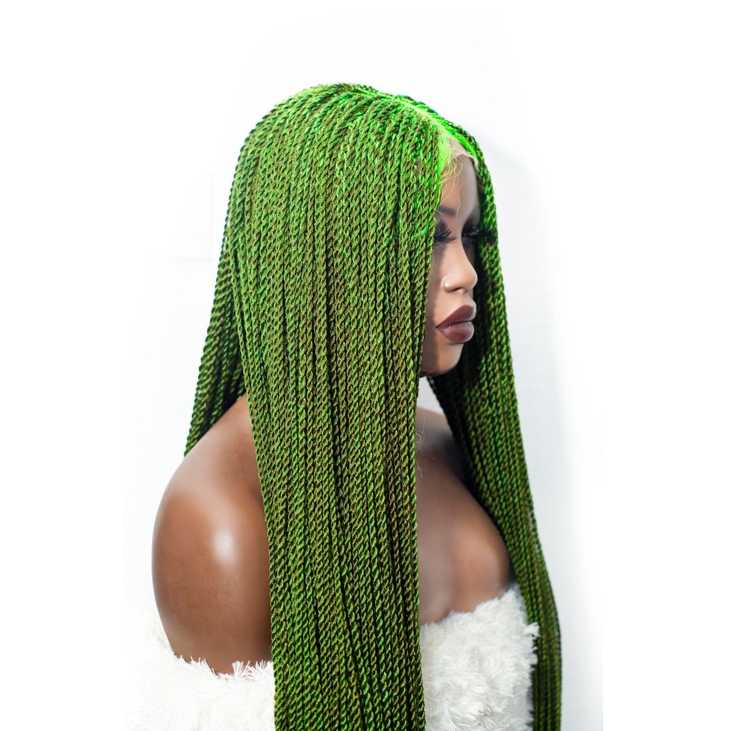 Jasmine - 4x4 Closure 40" Green Senegalese Twist Knotless Braided Wig with Curly Tips