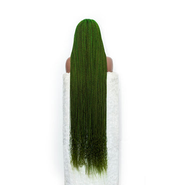 Jasmine - 4x4 Closure 40" Green Senegalese Twist Knotless Braided Wig with Curly Tips