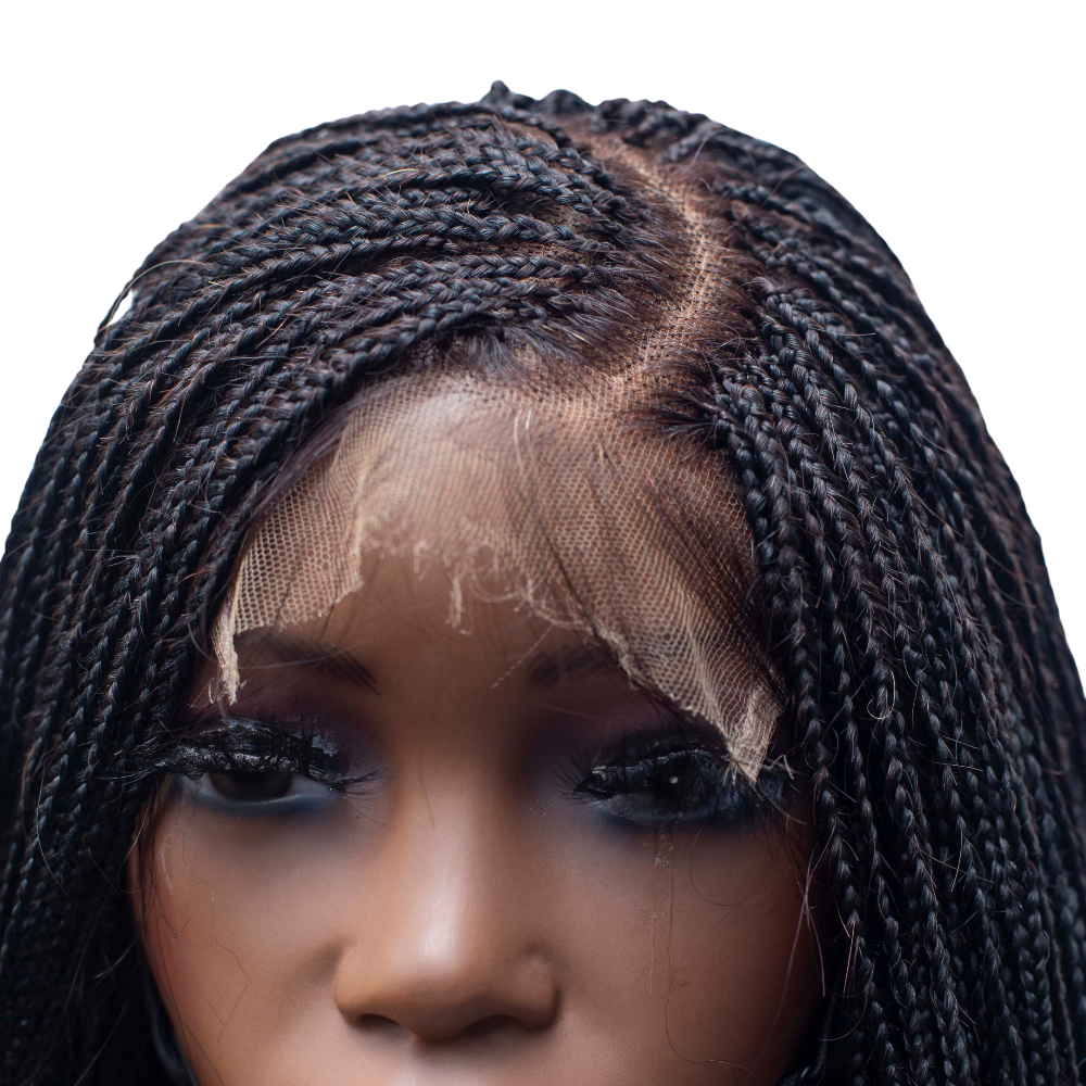 Amber knotless C-part Braids - 26” 5x5 Glueless Closure HD Lace Natural Black