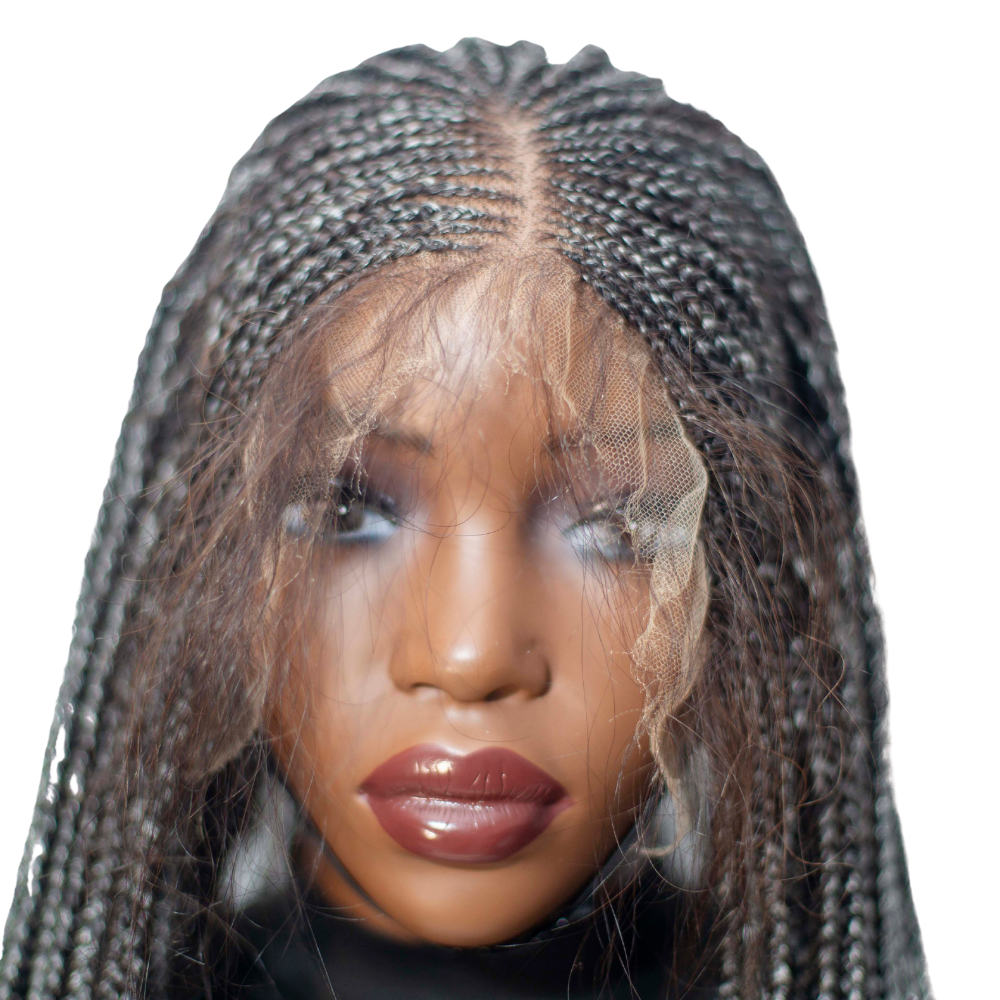 Tiana - Center Part Cornrow 28" HD 13x4 Frontal Grey with Natural Roots