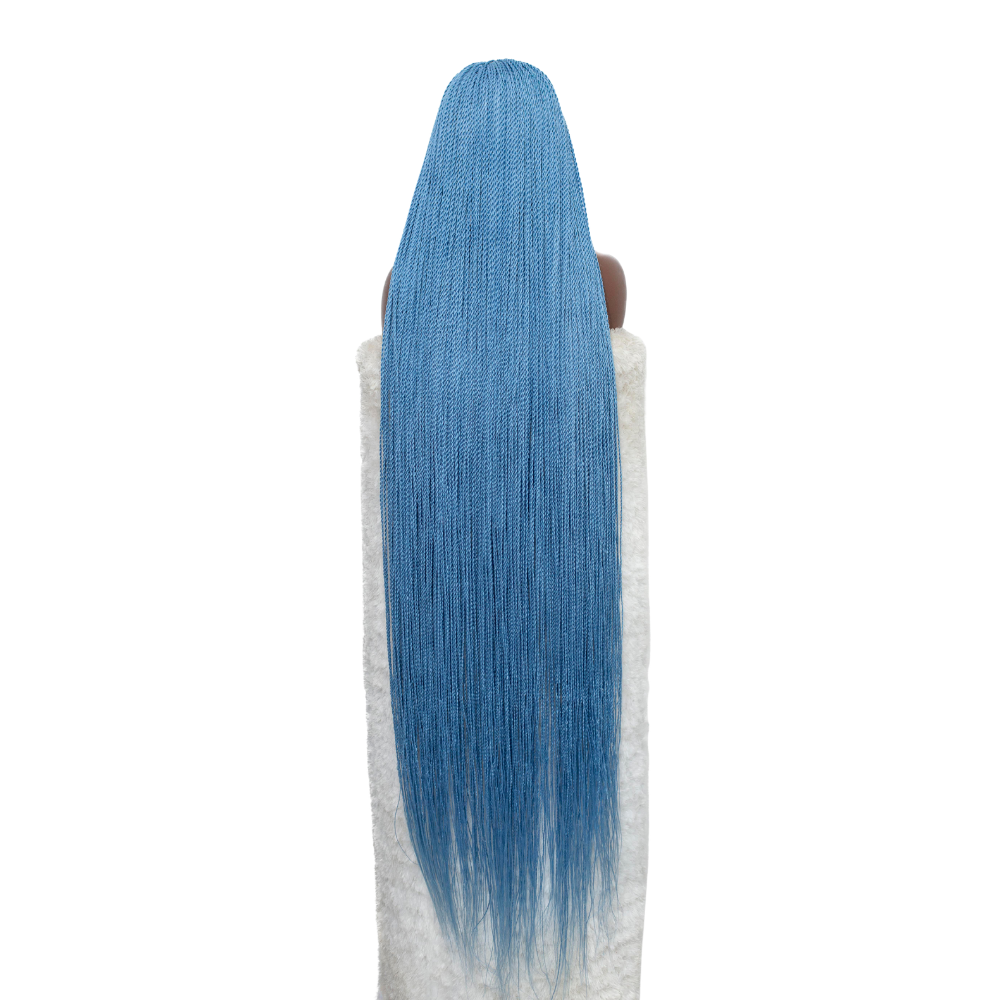 Megan Senegalese Knotless Twist Wig - 45” 4x4 Closure Glueless Baby Blue Color