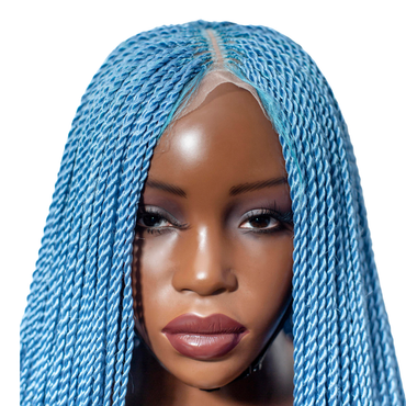 Megan Senegalese Knotless Twist Wig - 45” 4x4 Closure Glueless Baby Blue Color