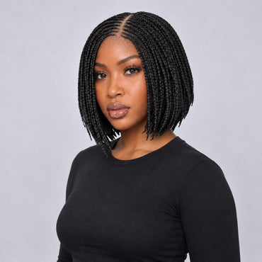 Jessy - Side Part Cornrow Bob 8" HD 13x4 Lace Frontal Black