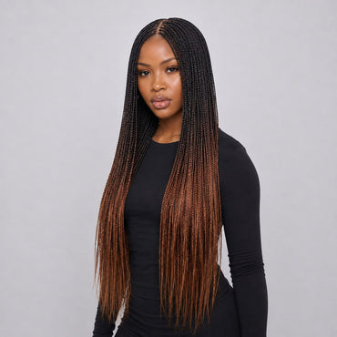 Ashley - Knotless Braids 28" HD 5x5 Lace Closure Color 1B/30