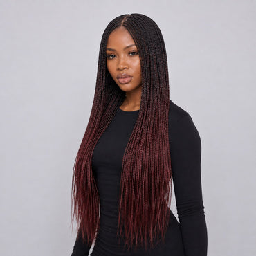 Ashley - Knotless Braids 28" HD 5x5 Lace Closure Color 1B/350