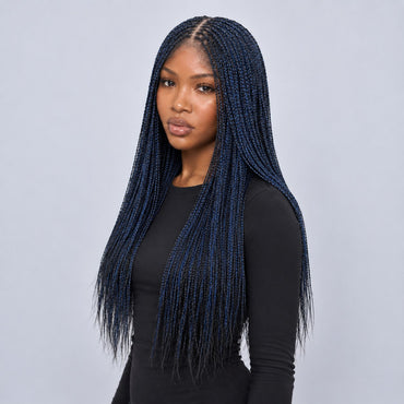 Sheyla Micro Knotless Braids - 22" 13x4 Lace Frontal Black & Blue Mixed