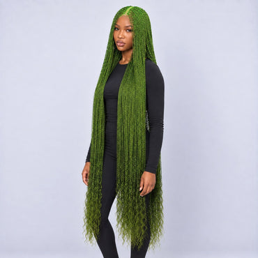 Jasmine Senegalese Twists with Curly Tips - 40" 4x4 Lace Closure Green