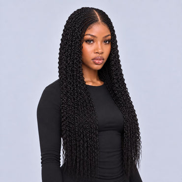 Stella Cornrow spiral twist - 20” 5x5 Glueless Closure HD Natural Black