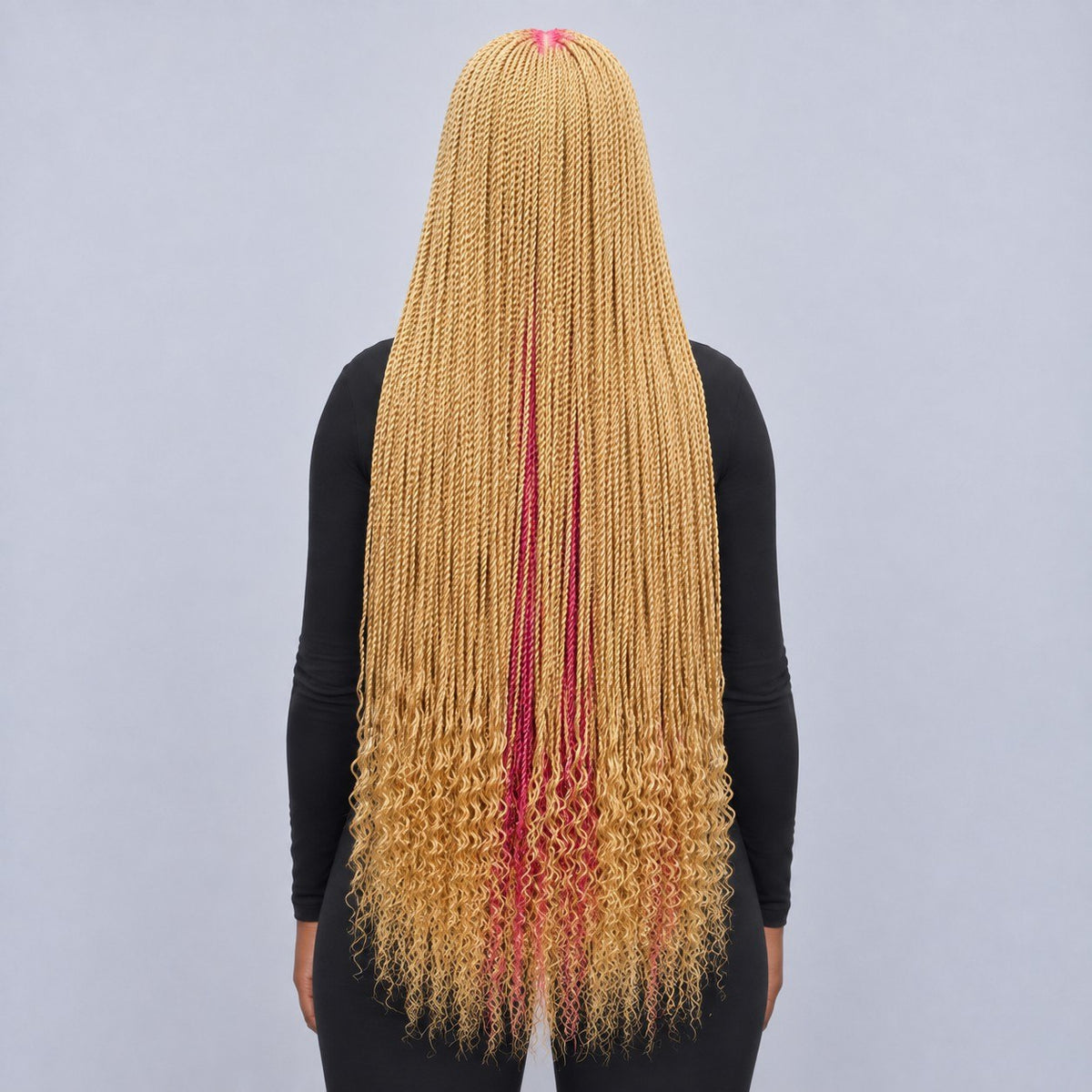 Jasmin Senegalese Twist Wig - 36” 4x4 Closure Glueless Pink and Blonde with Curly Tips