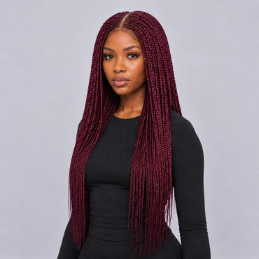 Kate - Center Part Cornrow, 26", HD 13x4 Frontal, Wine Color