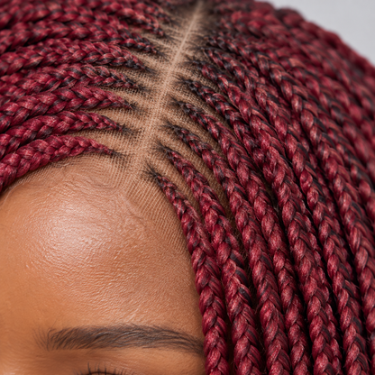 Jessy - Side Part Cornrow Bob 8" HD 13x4 Lace Frontal Wine Color