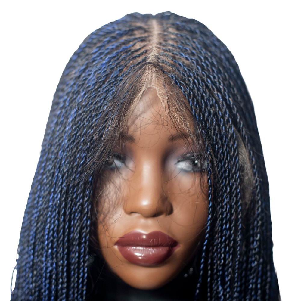 Sarah Mini Knotless Braids - 22" 13x4 Lace Frontal Blue & Black Mixed