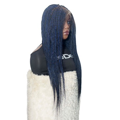 Sarah Mini Knotless Braids - 22" 13x4 Lace Frontal Blue & Black Mixed