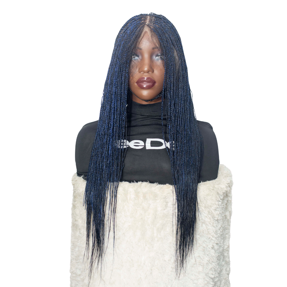 Sarah Mini Knotless Braids - 22" 13x4 Lace Frontal Blue & Black Mixed