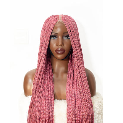 Megan Senegalese Knotless Twist Wig - 48” 4x4 Closure Glueless Pink Color
