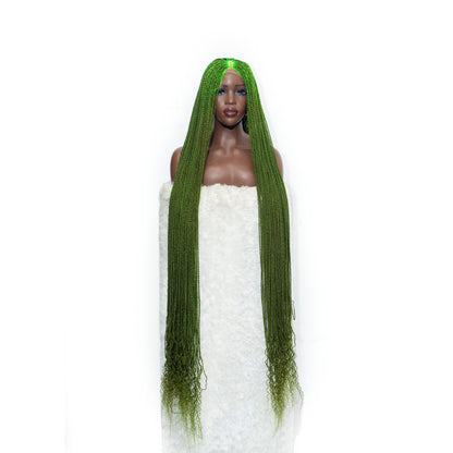 Jasmine - 4x4 Closure 40" Green Senegalese Twist Knotless Braided Wig with Curly Tips