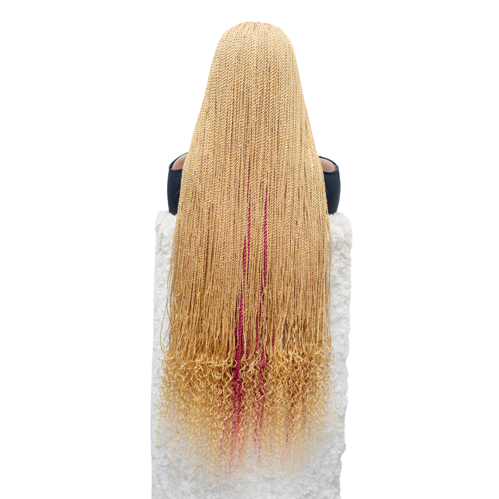 Jasmin Senegalese Twist Wig - 36” 4x4 Closure Glueless Pink and Blonde with Curly Tips