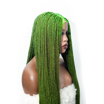 Jasmine - 4x4 Closure 40" Green Senegalese Twist Knotless Braided Wig with Curly Tips