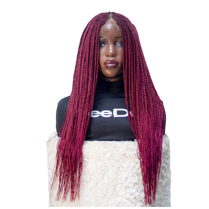 Kate - Center Part Cornrow, 26", HD 13x4 Frontal, Wine Color