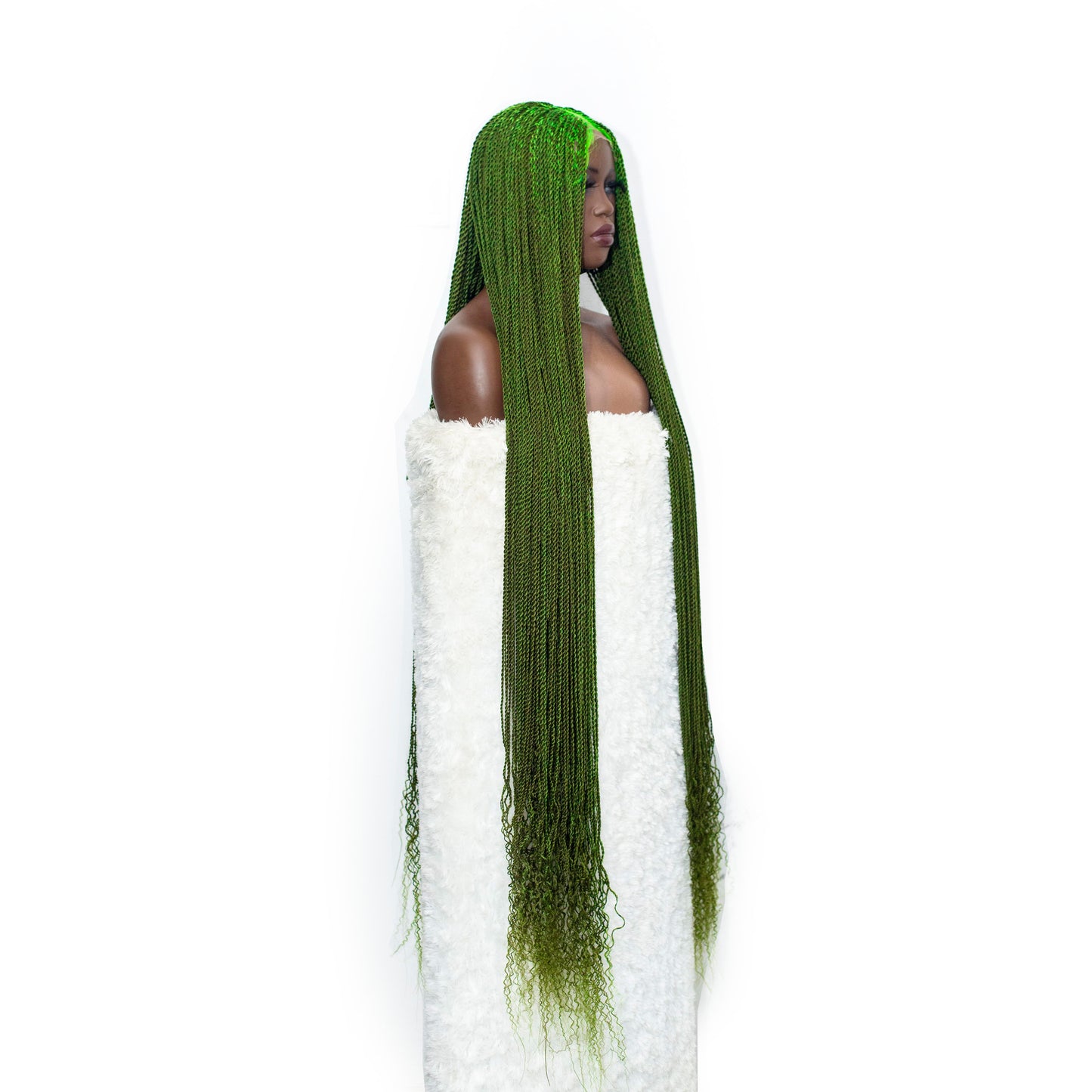 Jasmine - 4x4 Closure 40" Green Senegalese Twist Knotless Braided Wig with Curly Tips