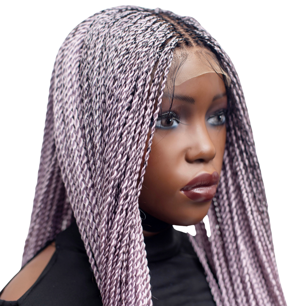 Jasmin Senegalese Twist Wig - 48” 4x4 Closure Glueless Pink with Curly Tips