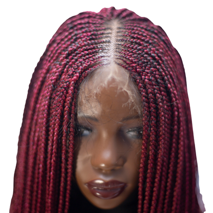 Kate - Center Part Cornrow, 26", HD 13x4 Frontal, Wine Color