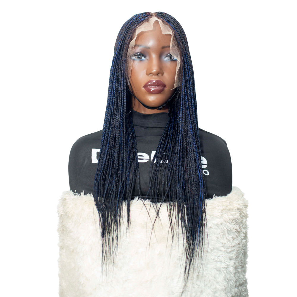 Sheyla - 22" 13x4 Lace Frontal Micro Knotless Braided Wig Color Black & Blue Mixed