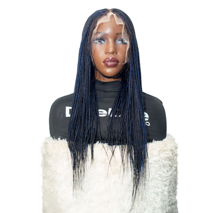 Sheyla - 22" 13x4 Lace Frontal Micro Knotless Braided Wig Color Black & Blue Mixed