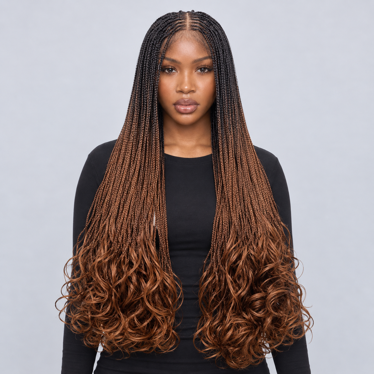 Savannah - French Curls Knotless Braids 30" HD 5x5 Lace Closure Color B29