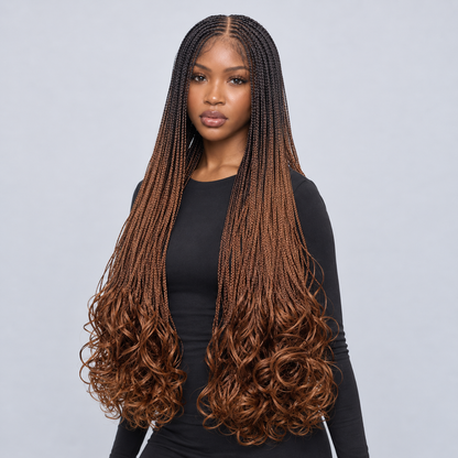 Savannah - French Curls Knotless Braids 30" HD 5x5 Lace Closure Color B29