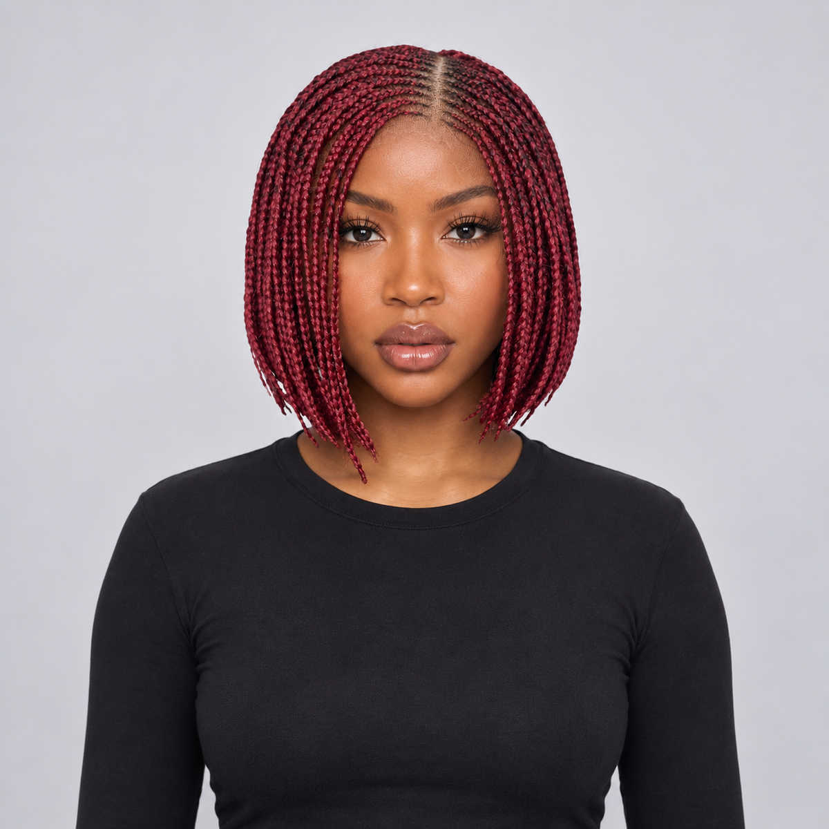 Jessy - Side Part Cornrow Bob 8" HD 13x4 Lace Frontal Wine Color