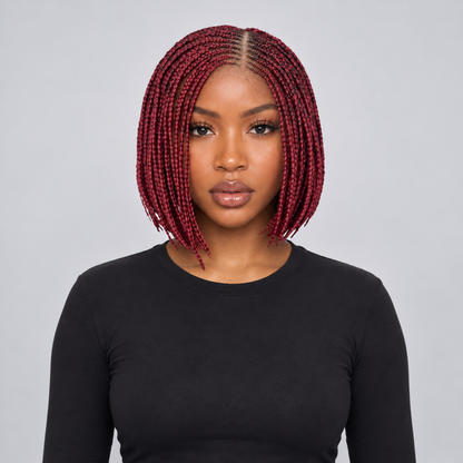 Jessy - Side Part Cornrow Bob 8" HD 13x4 Lace Frontal Wine Color