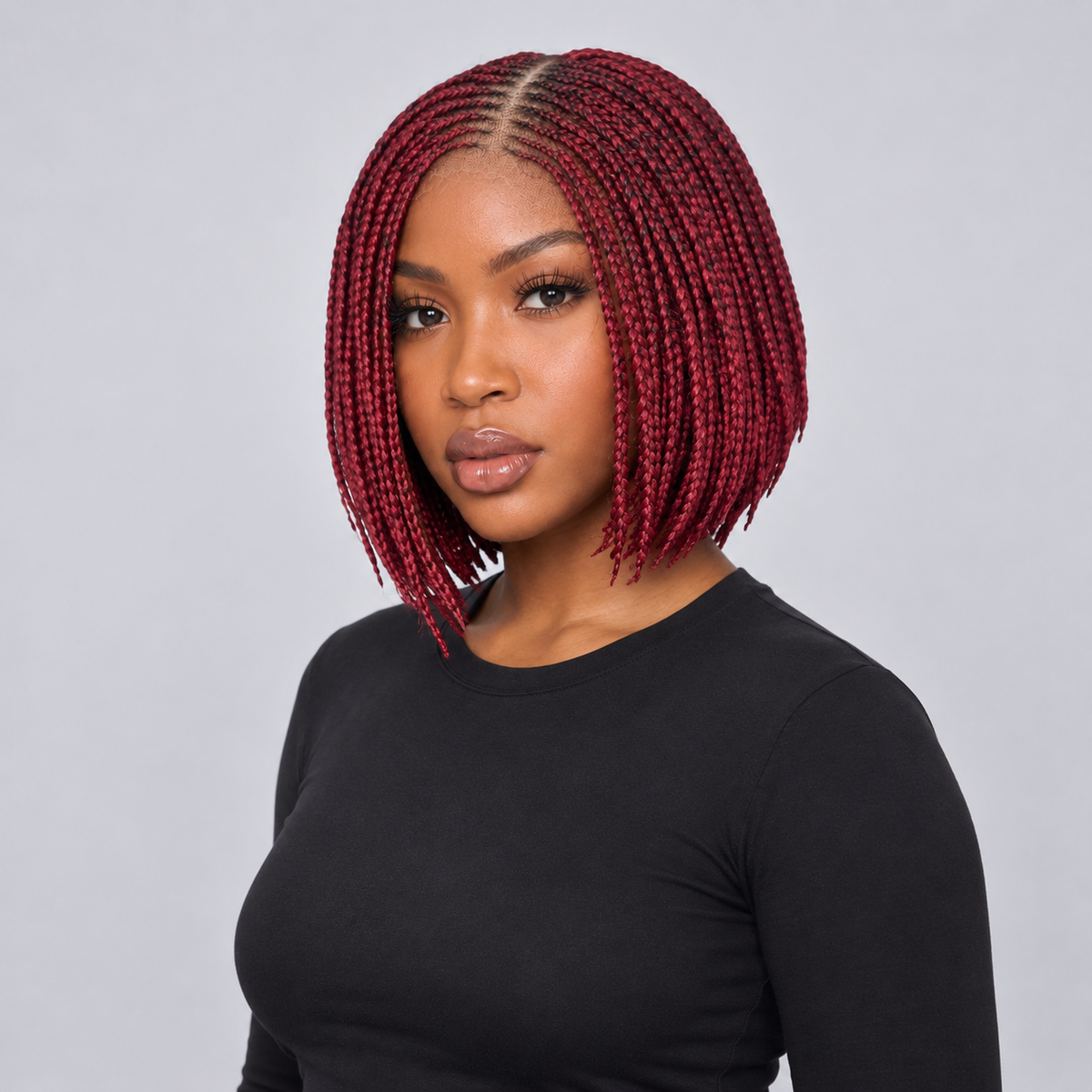 Jessy - Side Part Cornrow Bob 8" HD 13x4 Lace Frontal Wine Color