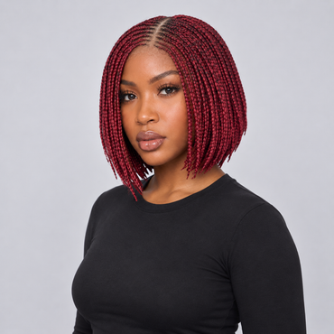 Jessy - Side Part Cornrow Bob 8" HD 13x4 Lace Frontal Wine Color