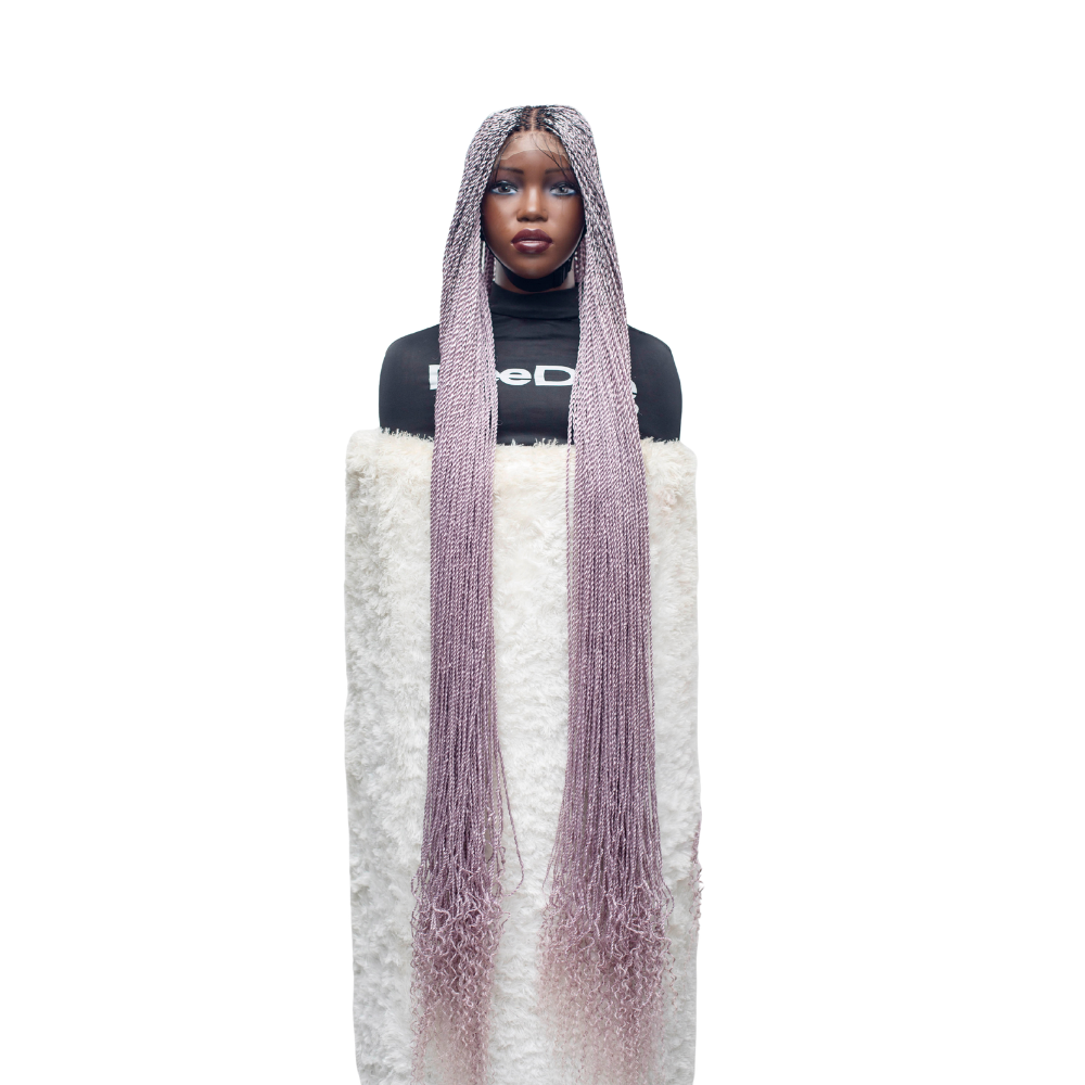 Jasmin Senegalese Twist Wig - 48” 4x4 Closure Glueless Pink with Curly Tips