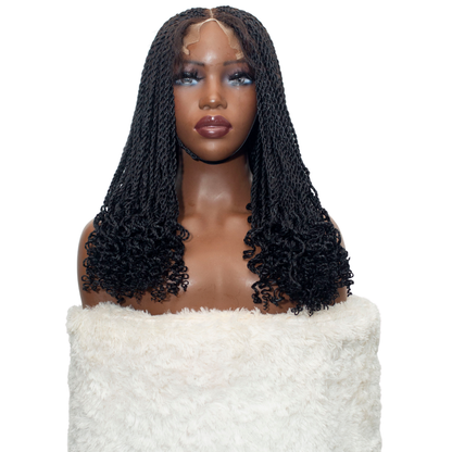 Jasmin Senegalese twist (curly ends) - 14” 5x5 Glueless Closure HD Natural Black