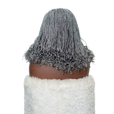 Jasmin Knotless Senegalese Twist Wig - 14” 4x4 Closure Glueless Grey with Curly Tips