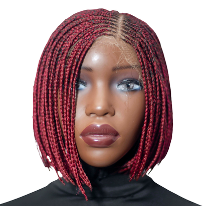 Jessy - Side Part Cornrow Bob 8" HD 13x4 Lace Frontal Wine Color