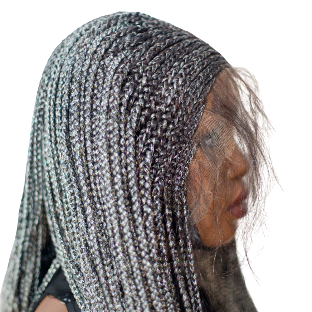 Tiana - Center Part Cornrow 28" HD 13x4 Frontal Grey with Natural Roots