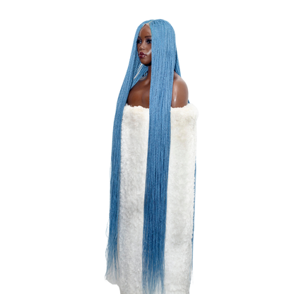 Megan Senegalese Knotless Twist Wig - 45” 4x4 Closure Glueless Baby Blue Color