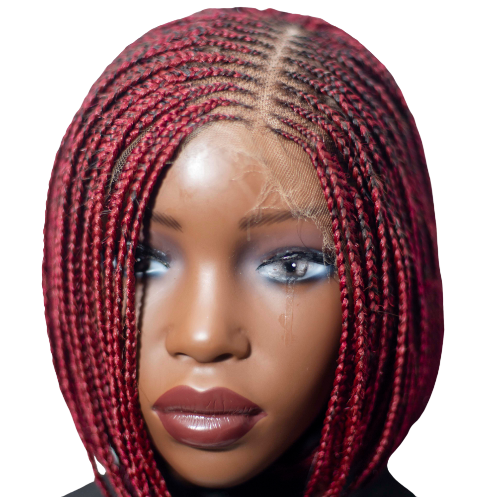 Jessy - Side Part Cornrow Bob 8" HD 13x4 Lace Frontal Wine Color
