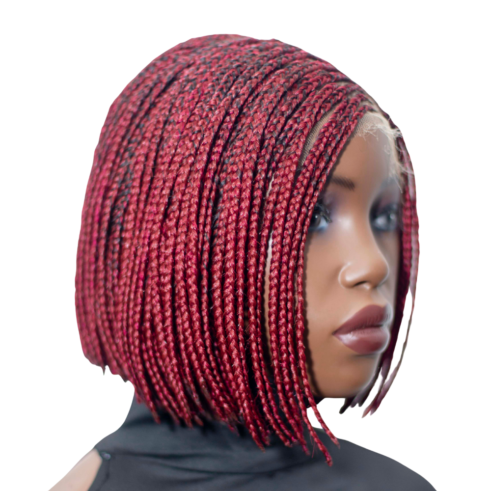Jessy - Side Part Cornrow Bob 8" HD 13x4 Lace Frontal Wine Color