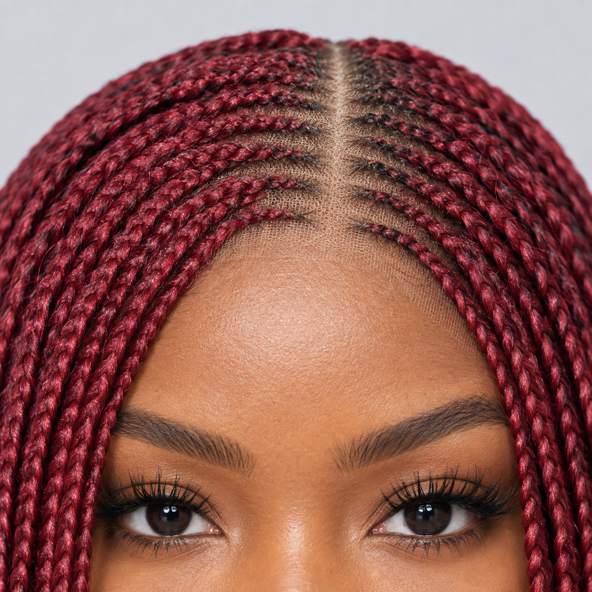 Jessy - Side Part Cornrow Bob 8" HD 13x4 Lace Frontal Wine Color