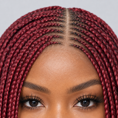Jessy - Side Part Cornrow Bob 8" HD 13x4 Lace Frontal Wine Color