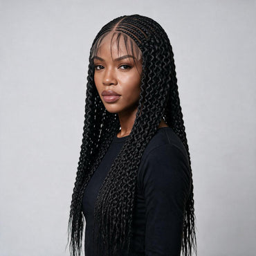 Stella Cornrow spiral twist - 20” 5x5 Glueless Closure HD Natural Black