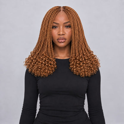 Jasmin Short Senegalese Twists with Curly Tips - 16" HD 5x5 Lace Closure Color 30/27 Mixed