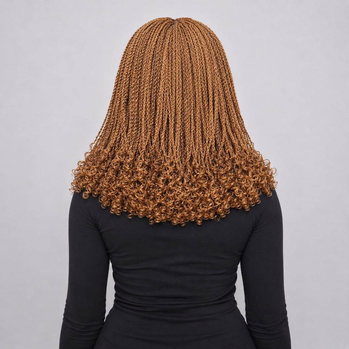 Jasmin Short Senegalese Twists with Curly Tips - 16" HD 5x5 Lace Closure Color 30/27 Mixed