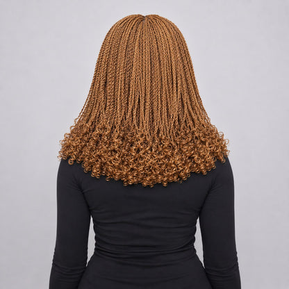 Jasmin Short Senegalese Twists with Curly Tips - 16" HD 5x5 Lace Closure Color 30/27 Mixed