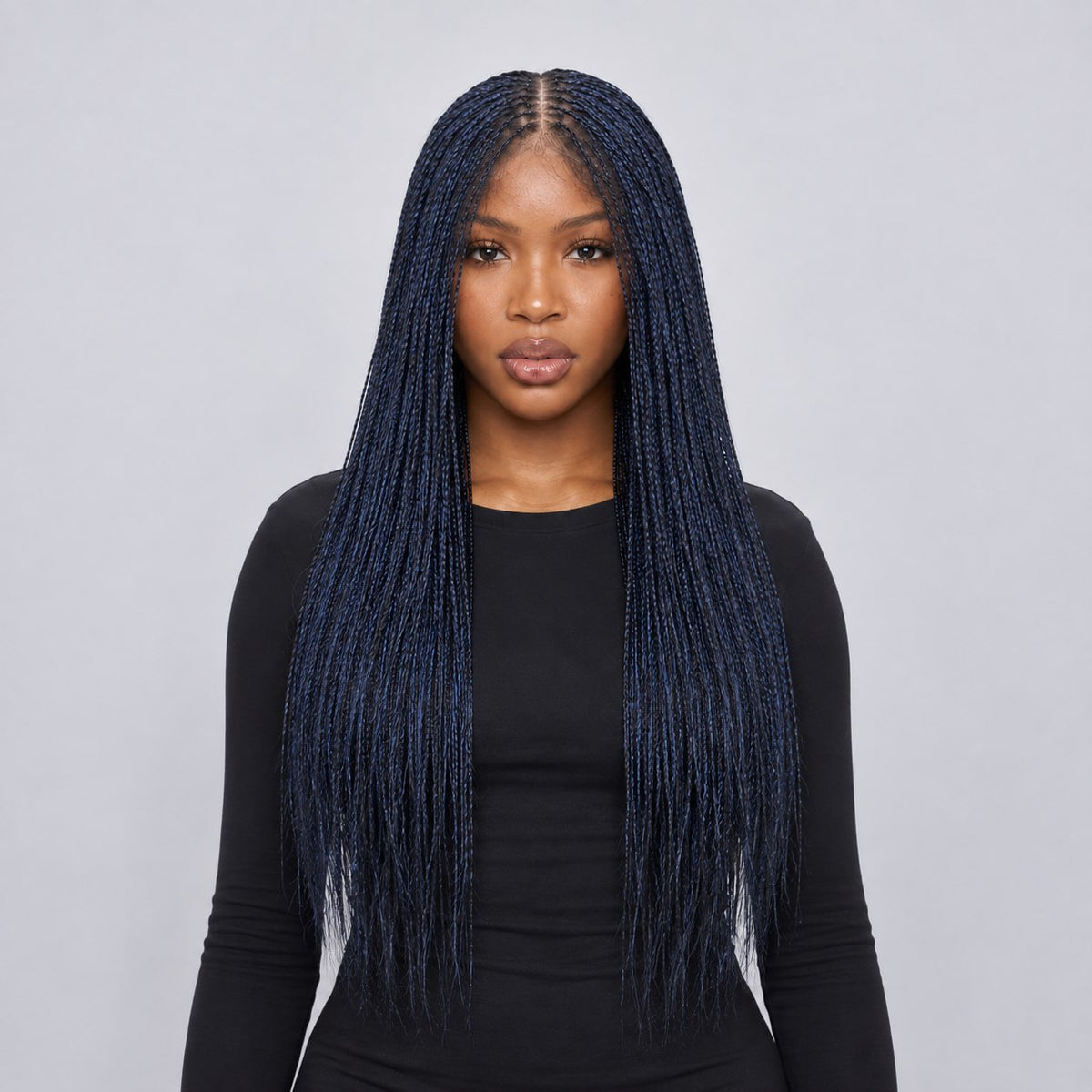 Sheyla Mini Knotless Twist - 22" 13x4 Lace Frontal Blue & Black Mixed