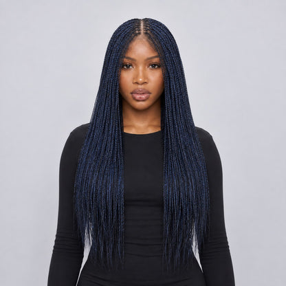 Sheyla Mini Knotless Twist - 22" 13x4 Lace Frontal Blue & Black Mixed